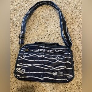 Lug Scoop Crossbody or Shoulder Bag  Medium Adjustable Strap Navy Blue Rope Knot